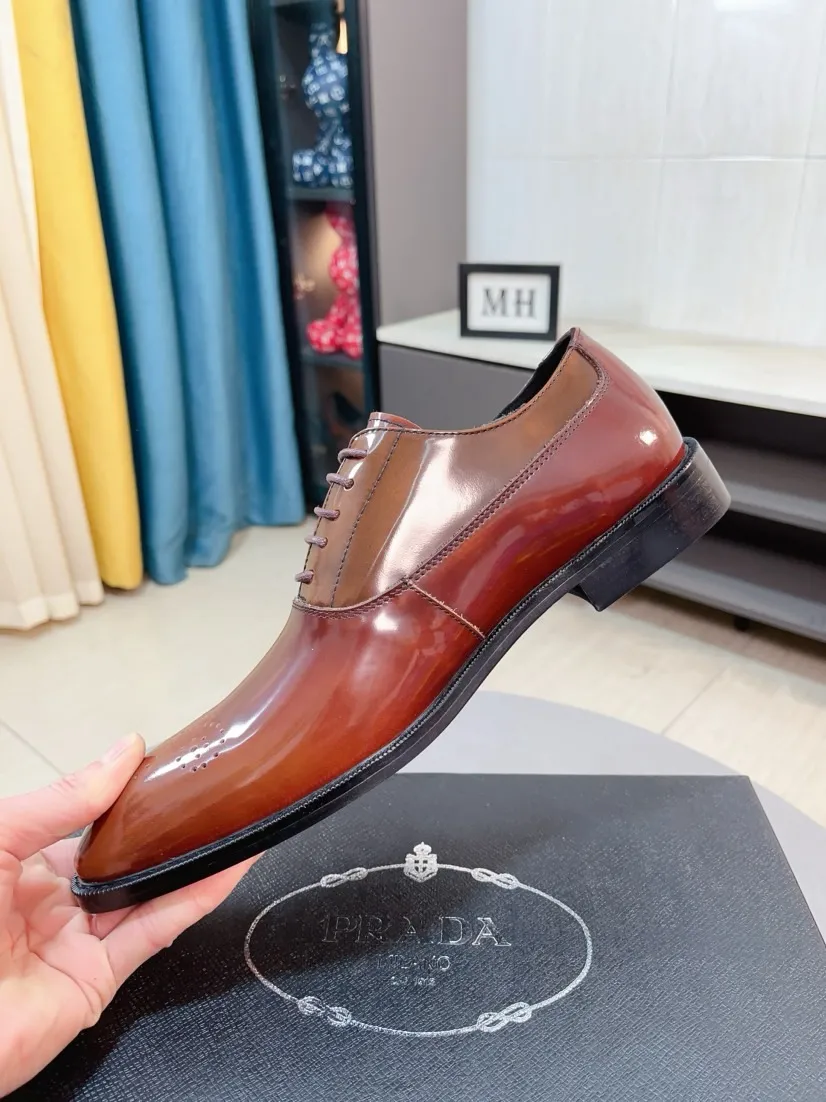 Men's shoes 💰540🌹🌹【PRADA Leather Shoes】Top purchasing agent Original imported Italian custom cowhide leather surface, fully imported water-dyed breathable cowhide lining, original factory special molded sole super comfortable, size: 38-44
